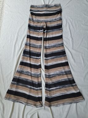Free People Striped Semi Sheer Textured Legging Flare Pants Retro Vtg Flavah